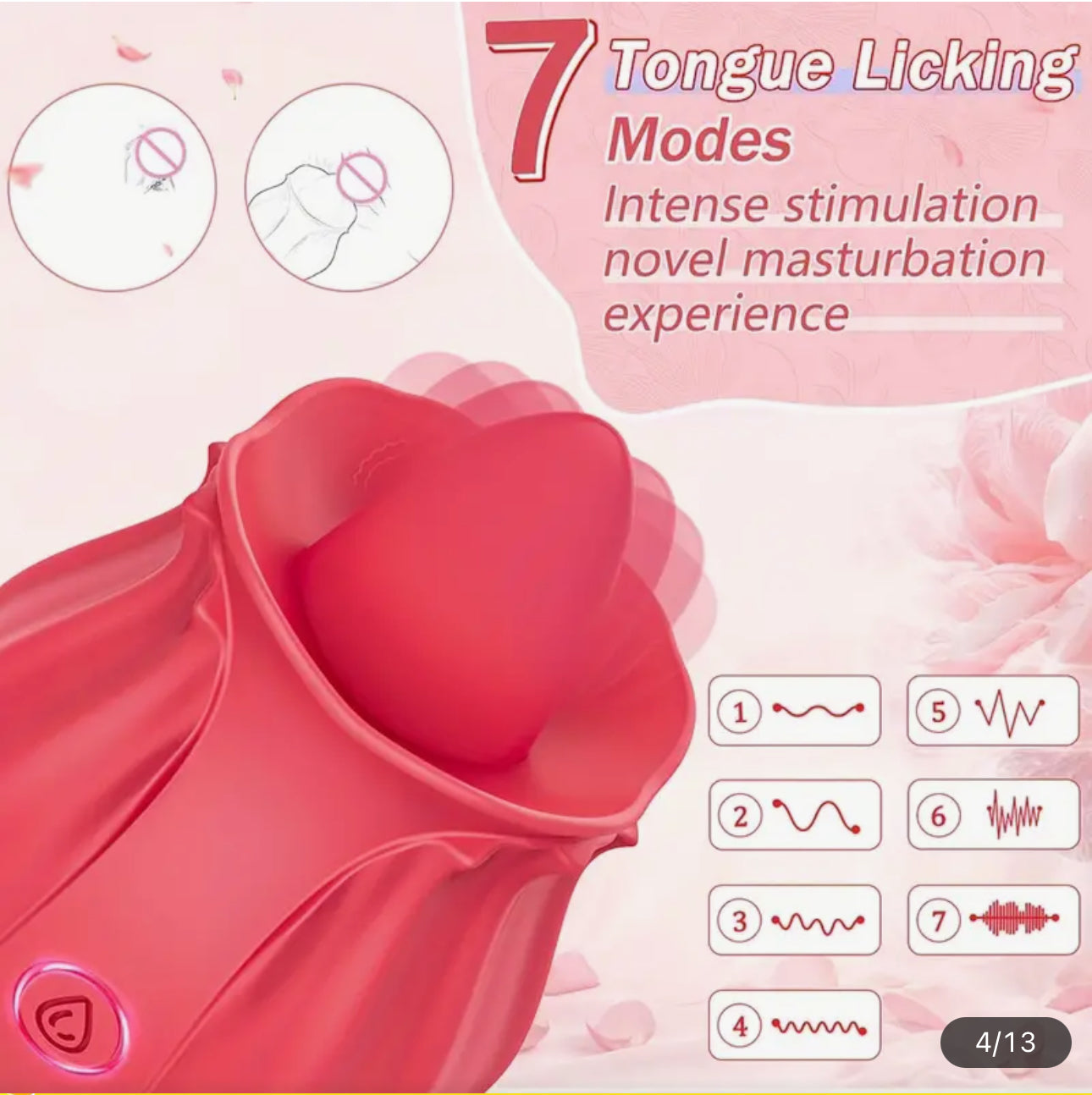 1pc Rose Tongue Licking Vibrator For Women, G Spot Nipple Stimulation Adult Toys, Vibrating Silicone Clitoral Vibrators, Sex Toys For Women