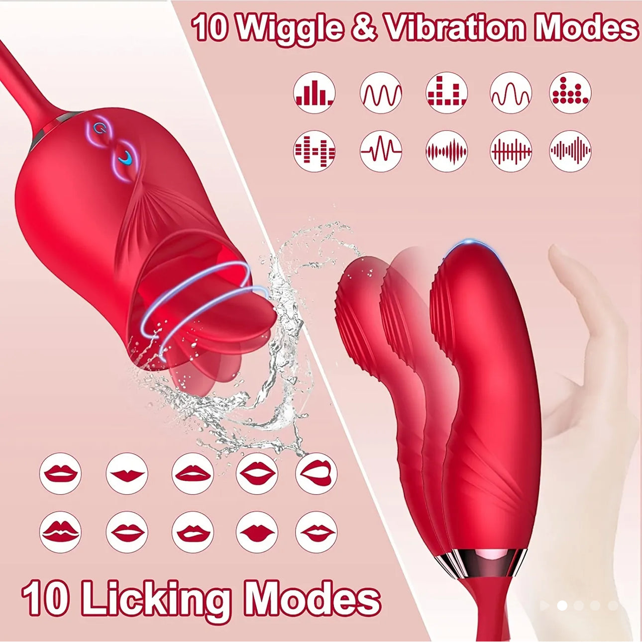 Rose Toy For Woman - Tongue Licking Vibrator Wiggly Dildo Sex Toys With 20 Modes, Oral Sex Toy Clitoris Nipple Sex Stimulator With Butt Plug Sex Toys For Women Couples