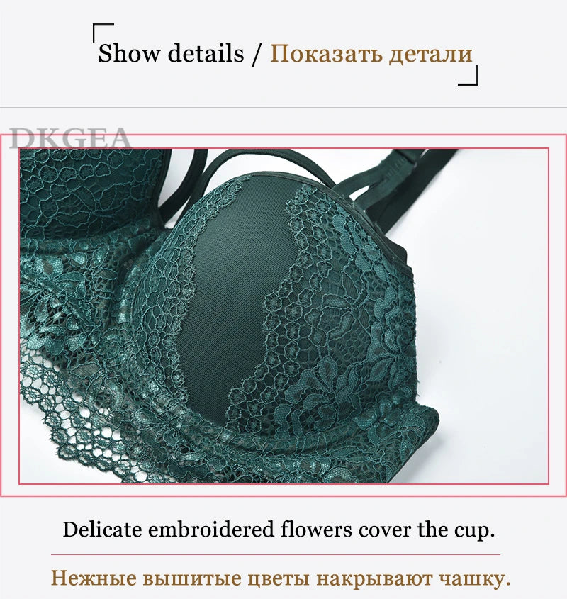 Bandage Sexy Underwear Lace Bra Set Cotton Comfortable Push Up Bras 3/4 Cup Deep V Brassiere Gather Women Lingerie Sets Green