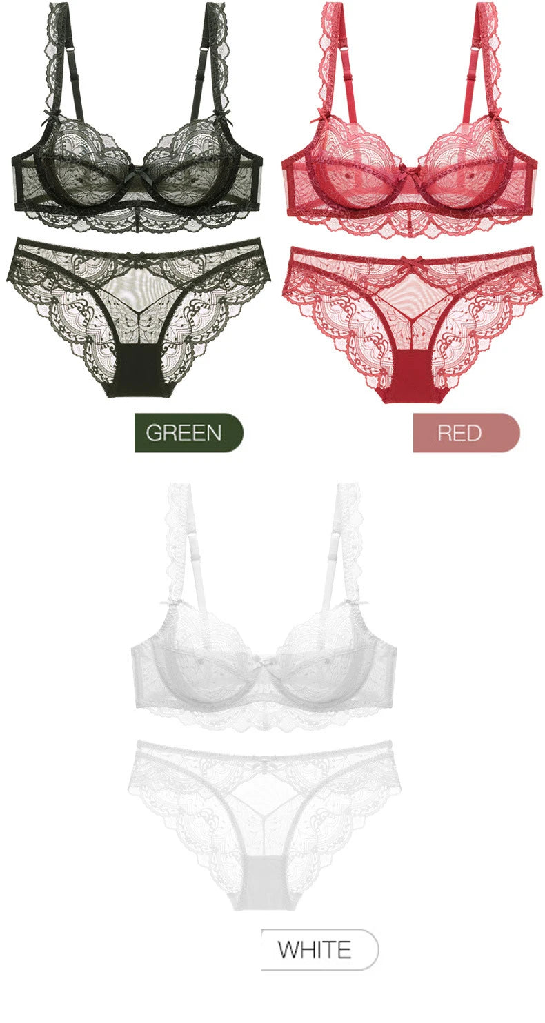 Logirlve Fashion Lady Sexy Bra Set Plus Size Brassiere Transparent Underwear Lace Embroidery Brand Women Lingerie Set Ultrathin