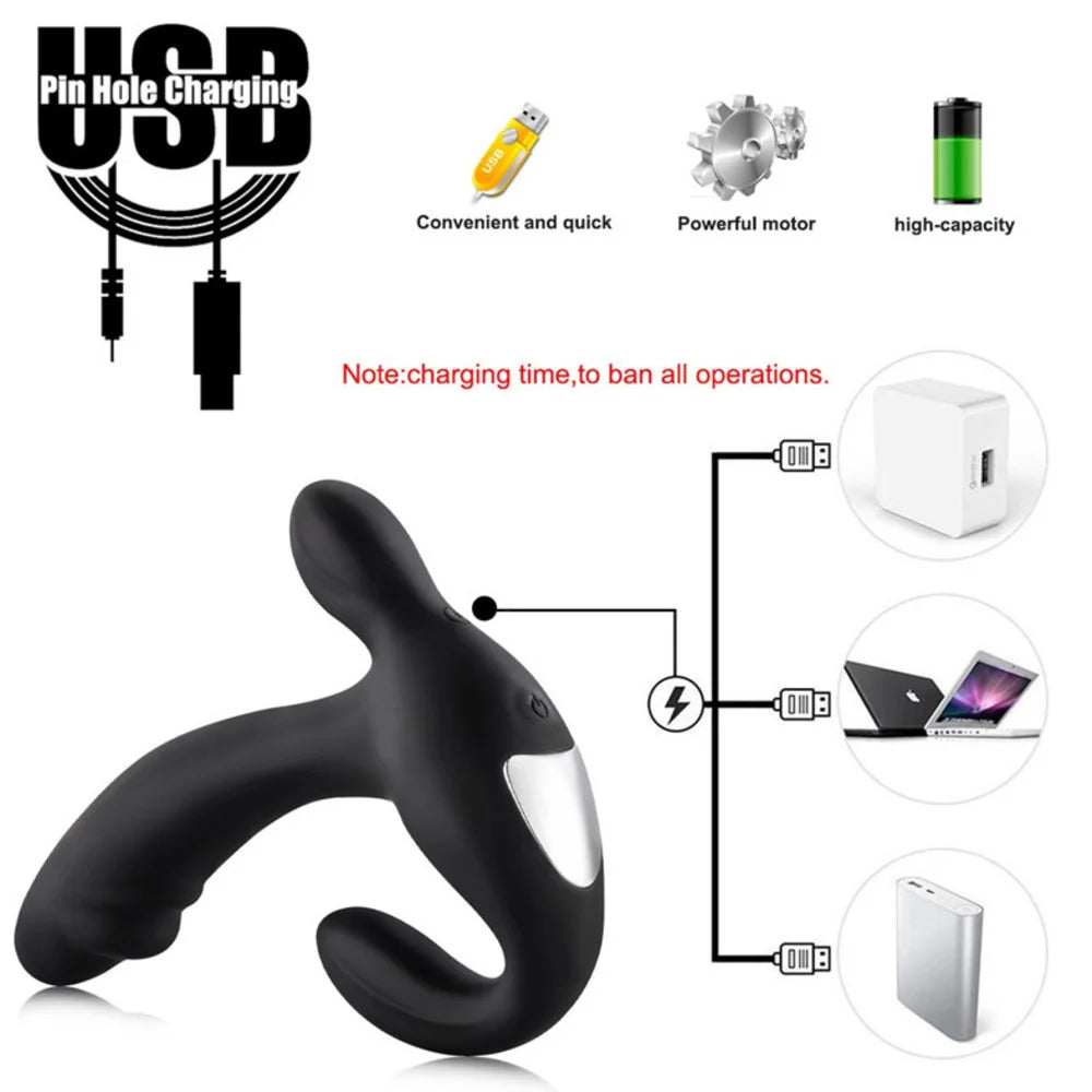 Prostate Massager Male G Spot Silicone Vibrator 3 In 1 Stimulator P-Spot Testicles Perineum Stimulation Wireless Anal Sex Toy