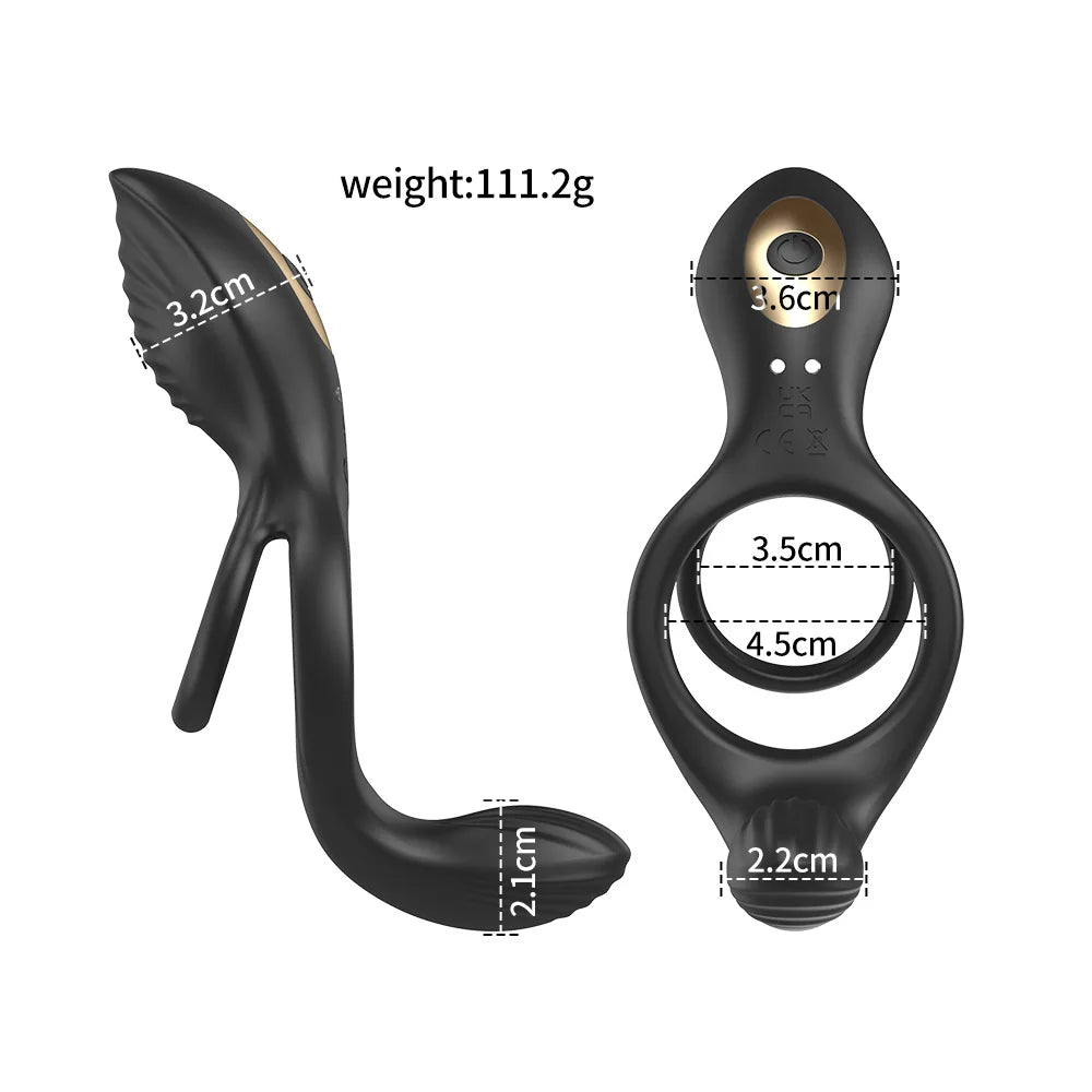 Dual Cock Ring Prostate Vibrator Sex Toys for Men Remote Control 10 Mode Testicle Massage Anal Butt Plug Penis Ring Male