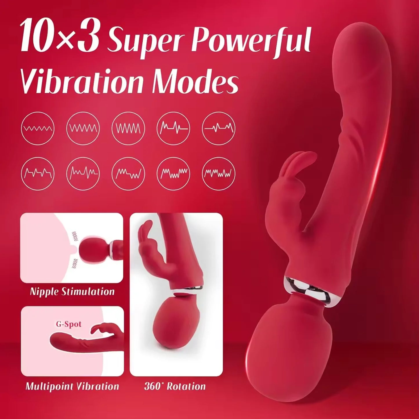 Vibrator Dildo - Powerful Vibration Modes Double-Ended Dildos Personal Massager Rabbit Vibrators Wand Adult Sex Toy