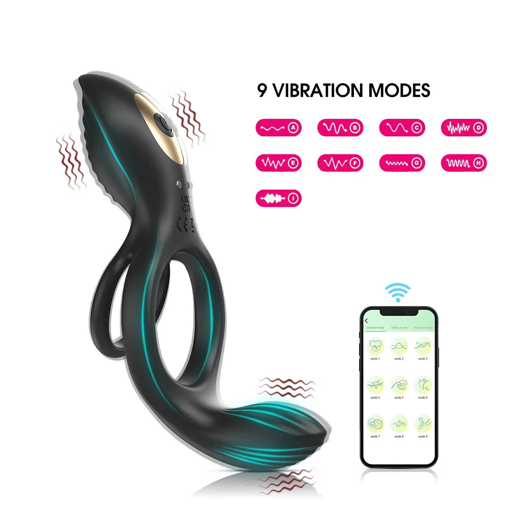 Dual Cock Ring Prostate Vibrator Sex Toys for Men Remote Control 10 Mode Testicle Massage Anal Butt Plug Penis Ring Male