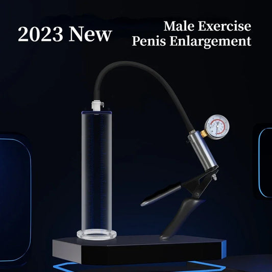 2023 New High-end Male Penis Pump Vacuum Suction Pump Metal Silicone Stretch Trainer Penis Massage Male Lasting Exercise Sex Toy