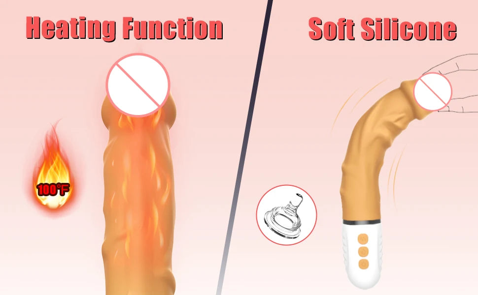 Realistic Thrusting Dildo Vibrator for Women with 10 Powerful Vibrating Mode and Heating Flexible Curved Penis Sex Toys Female