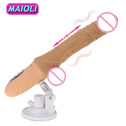 Soft Telescopic Dildo Vibrator G-spot Massage Huge Realistic Penis Heatable Sex Toys for Women Thrusting Large Automatic Plug